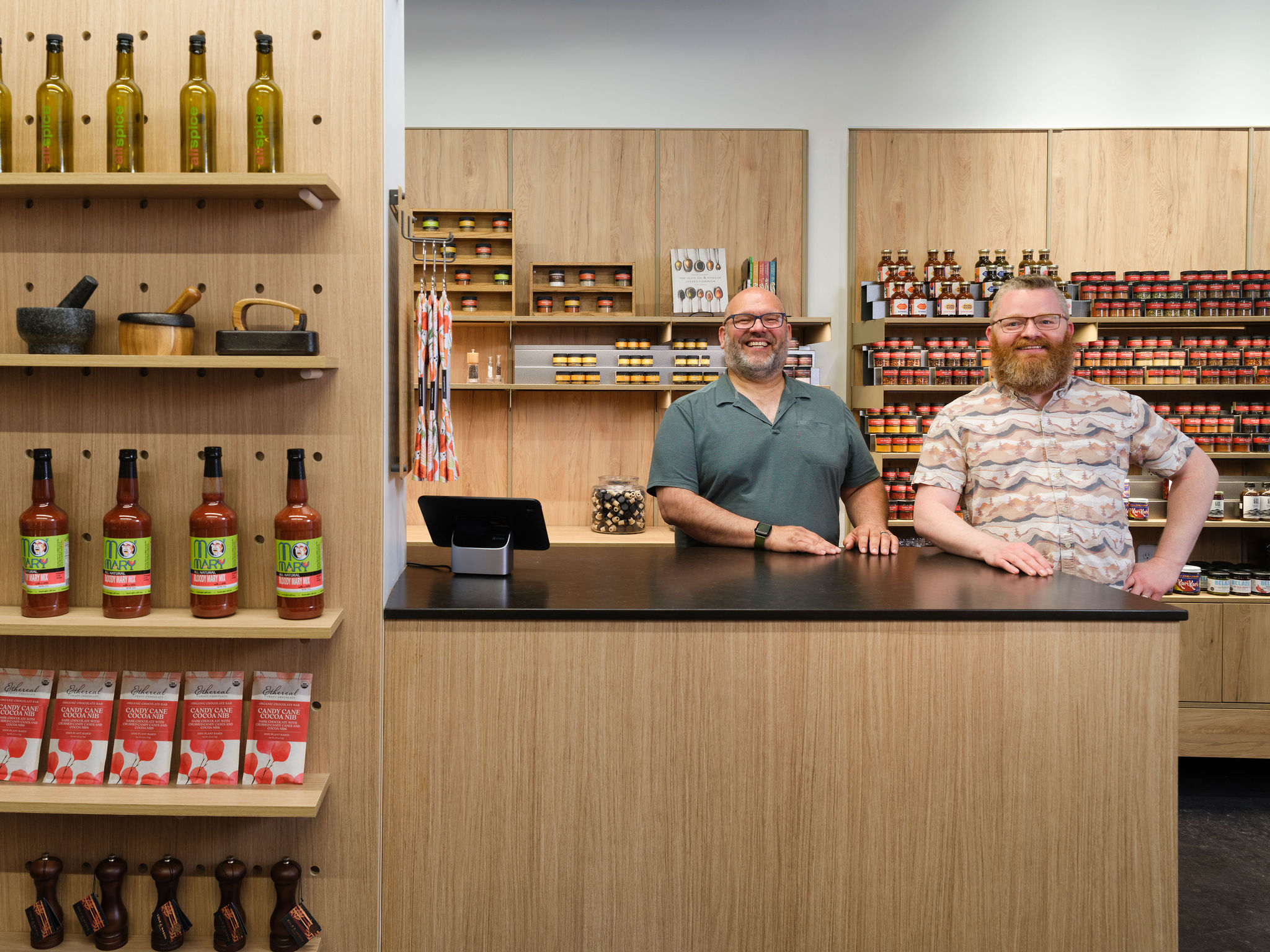 Architectural photography of a retail space for MA Architecture at All Spice, Iowa City, IA, USA, on May, 1, 2024 6:57:34 PM with GFX100S 7408, mm, 1/8 sec at f- / ISO 400 Auto. Photo By: Chris Boeke